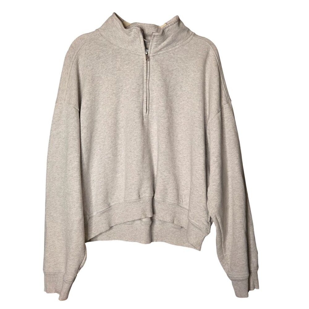 Victorias Secret Pink Womens Heathered Light Gray Half Zip Mock Neck Sweatshirt